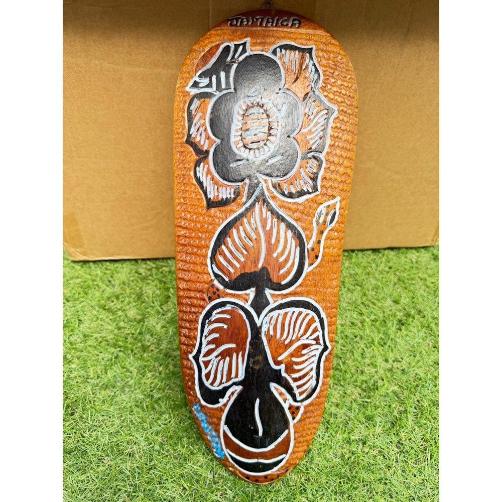 Jamaica Jamaican Wood Decorative Wall Mask, Painted Floral Brown/Black/White